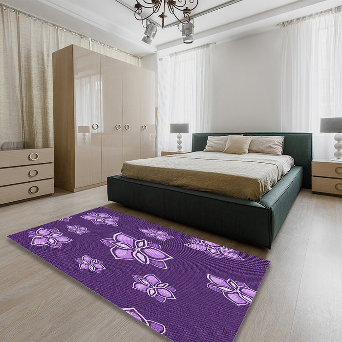 Patterned Purple Rug in a Bedroom, pat1865pur