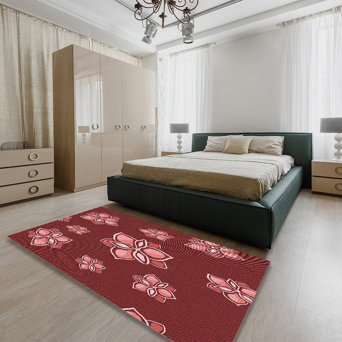 Patterned Cranberry Red Rug in a Bedroom, pat1865rd