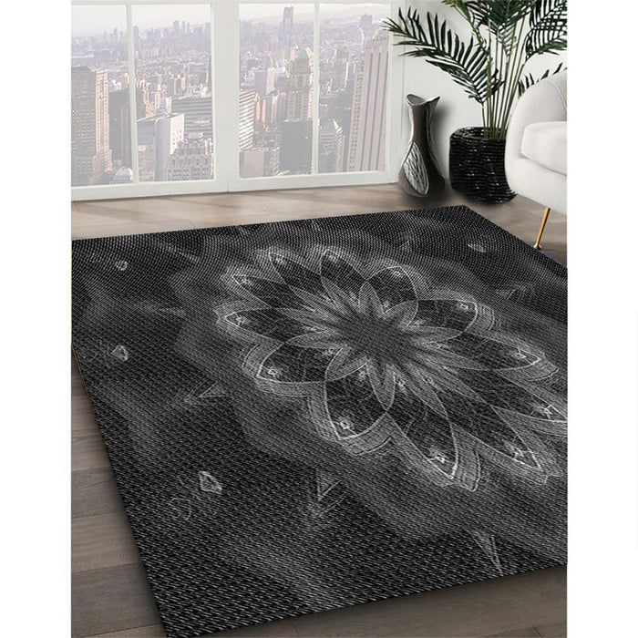 Patterned Midnight Gray Rug in Family Room, pat1866gry