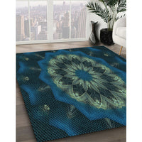 Patterned Deep Teal Green Rug, pat1866lblu