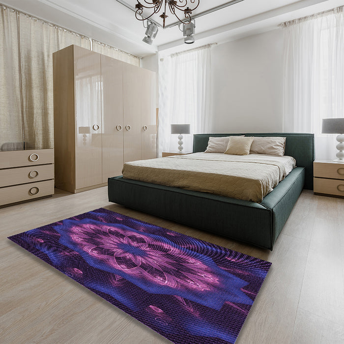 Patterned Dark Purple Rug in a Bedroom, pat1866pur