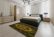 Patterned Dark Bronze Brown Rug in a Bedroom, pat1866yw