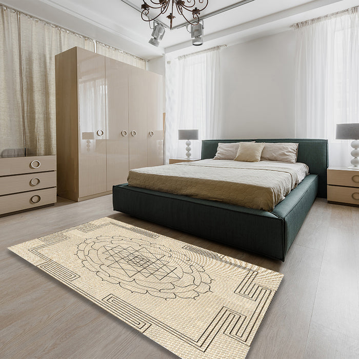 Patterned Moccasin Beige Rug in a Bedroom, pat1867brn