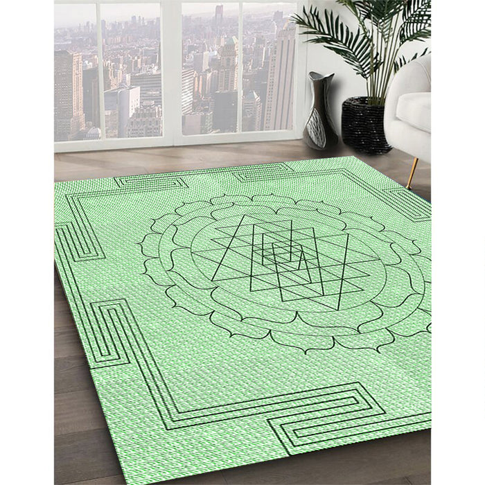 Machine Washable Transitional Mint Green Rug in a Family Room, wshpat1867grn