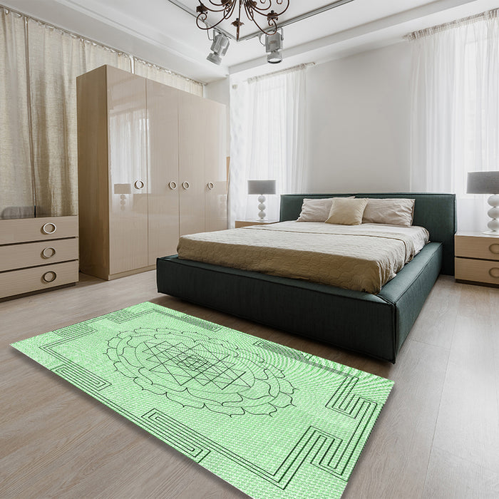 Patterned Mint Green Rug in a Bedroom, pat1867grn