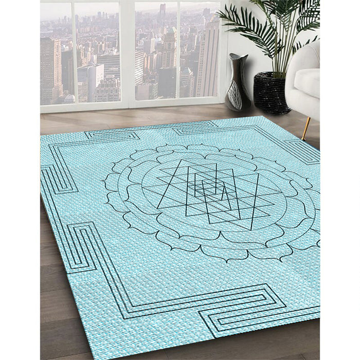 Patterned Electric Blue Rug in Family Room, pat1867lblu
