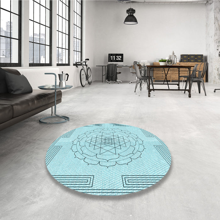 Round Patterned Electric Blue Rug in a Office, pat1867lblu