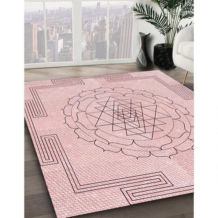 Patterned Pink Rug in Family Room, pat1867rd