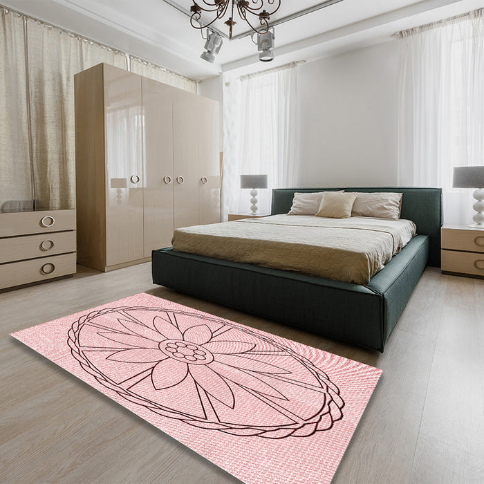 Patterned Pink Rug in a Bedroom, pat1868rd