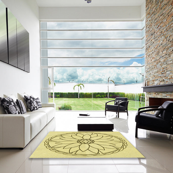 Machine Washable Transitional Sun Yellow Rug in a Kitchen, wshpat1869yw