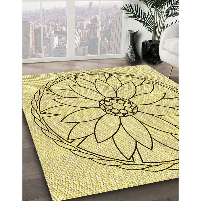 Patterned Sun Yellow Rug in Family Room, pat1869yw