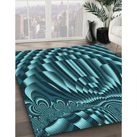 Patterned Dark Turquoise Green Rug, pat187lblu