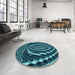 Round Patterned Dark Turquoise Green Rug in a Office, pat187lblu