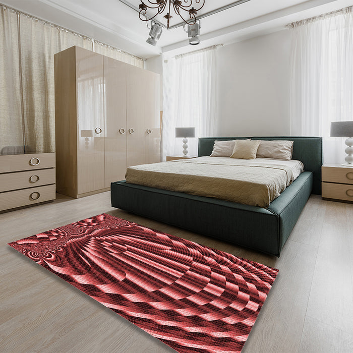 Patterned Dark Red Rug in a Bedroom, pat187rd