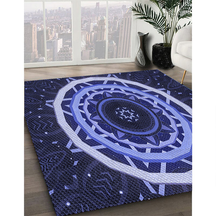 Machine Washable Transitional Medium Slate Blue Rug in a Family Room, wshpat1870blu