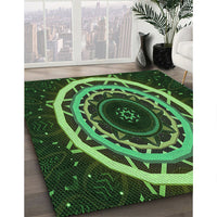 Patterned Dark Forest Green Rug, pat1870grn