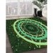 Patterned Dark Forest Green Rug in Family Room, pat1870grn