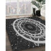 Patterned Charcoal Black Rug in Family Room, pat1870gry