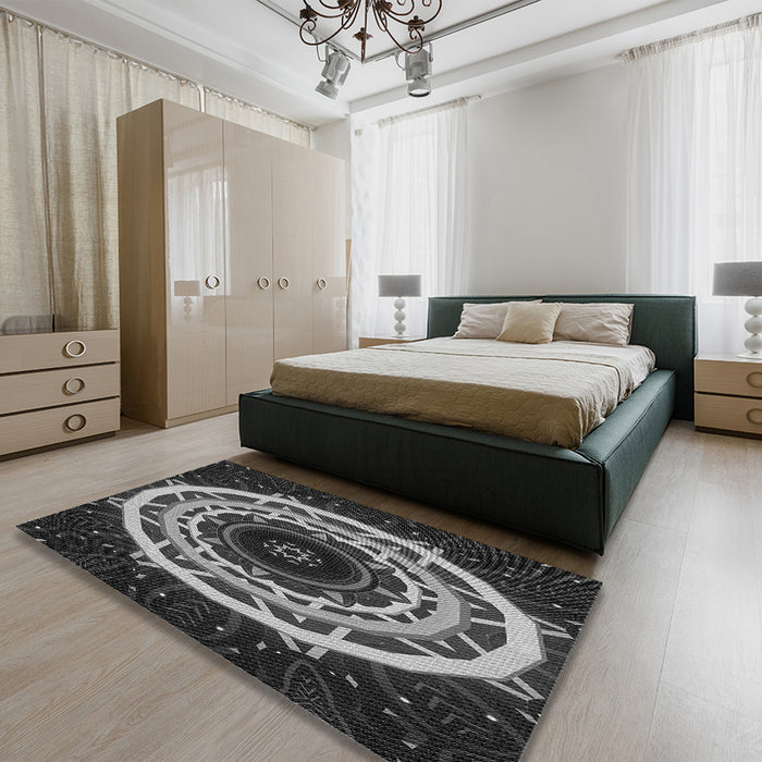 Round Machine Washable Transitional Charcoal Black Rug in a Office, wshpat1870gry