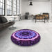 Round Patterned Indigo Purple Rug in a Office, pat1870pur