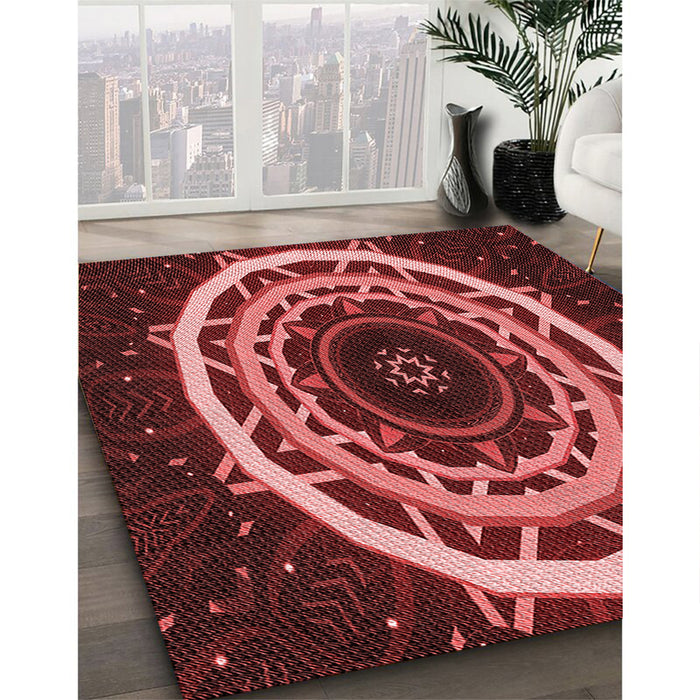 Patterned Maroon Red Rug in Family Room, pat1870rd