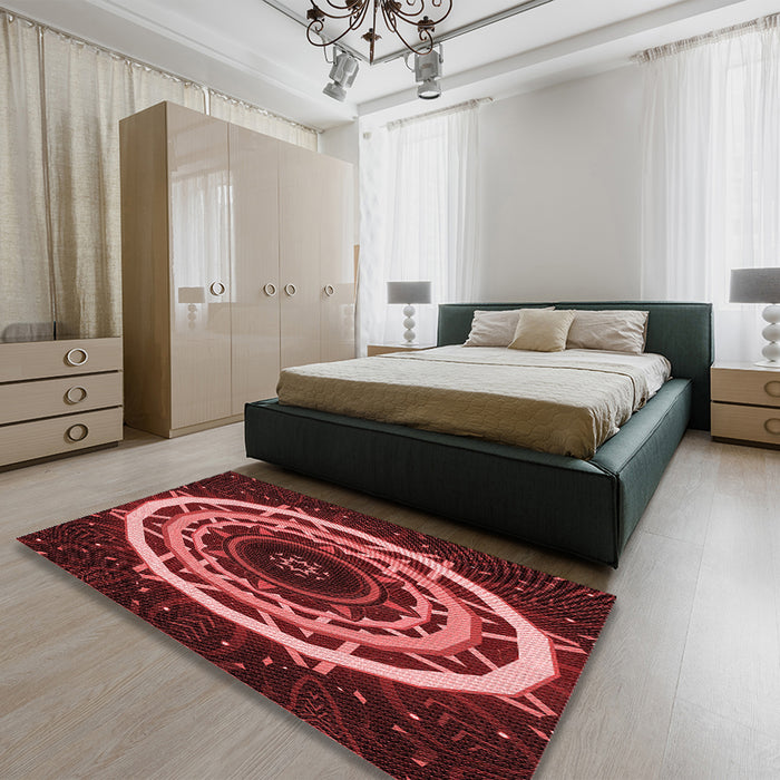 Patterned Maroon Red Rug in a Bedroom, pat1870rd