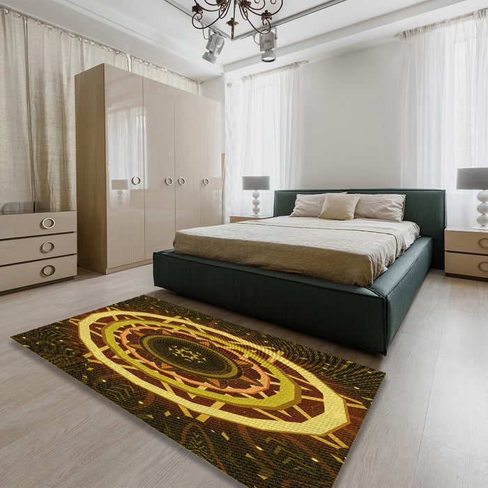 Round Machine Washable Transitional Night Red Rug in a Office, wshpat1870yw