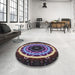 Round Patterned Gunmetal Gray Novelty Rug in a Office, pat1870