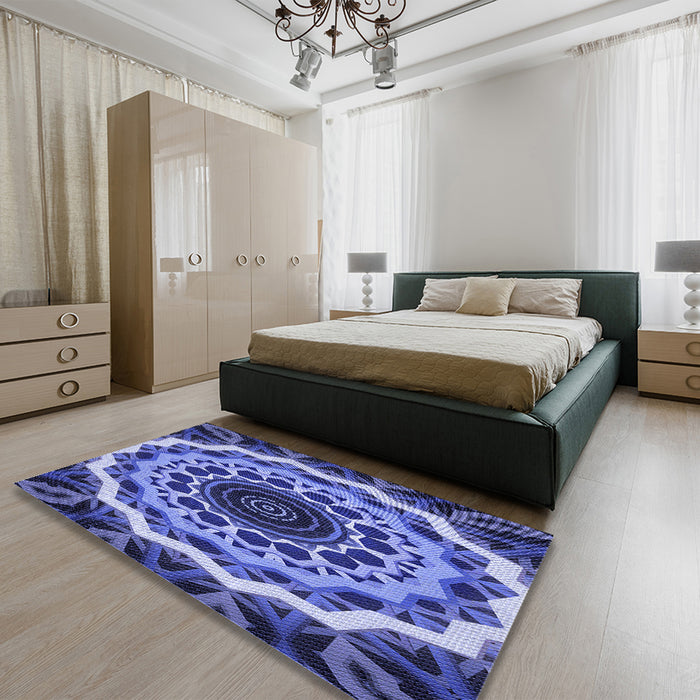 Patterned Sky Blue Rug in a Bedroom, pat1871blu
