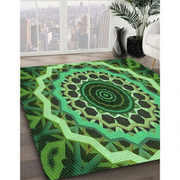 Patterned Dark Forest Green Rug, pat1871grn