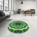 Round Patterned Dark Forest Green Rug in a Office, pat1871grn