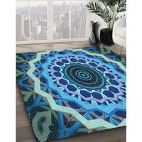 Patterned Blue Turquoise Green Rug, pat1871lblu