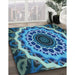 Machine Washable Transitional Blue Turquoise Green Rug in a Family Room, wshpat1871lblu