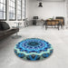 Round Patterned Blue Turquoise Green Rug in a Office, pat1871lblu