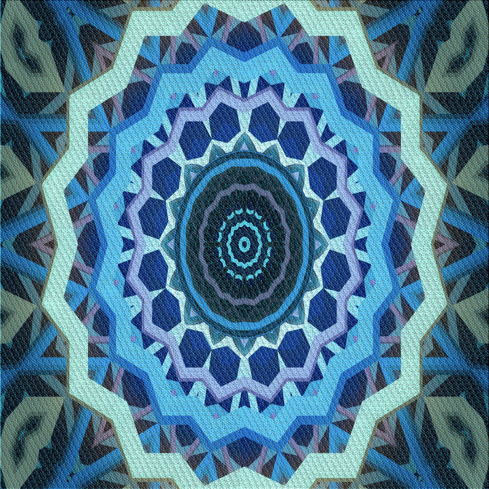 Round Patterned Blue Turquoise Green Rug, pat1871lblu