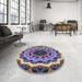 Round Machine Washable Transitional Dark Gray Rug in a Office, wshpat1871