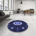 Round Patterned Night Blue Rug in a Office, pat1872blu