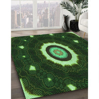 Patterned Dark Lime Green Rug, pat1872grn