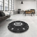 Round Patterned Midnight Gray Rug in a Office, pat1872gry