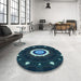 Round Patterned Glacial Blue Ice Blue Rug in a Office, pat1872lblu