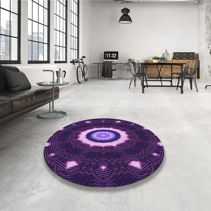 Round Patterned Dark Orchid Purple Rug in a Office, pat1872pur