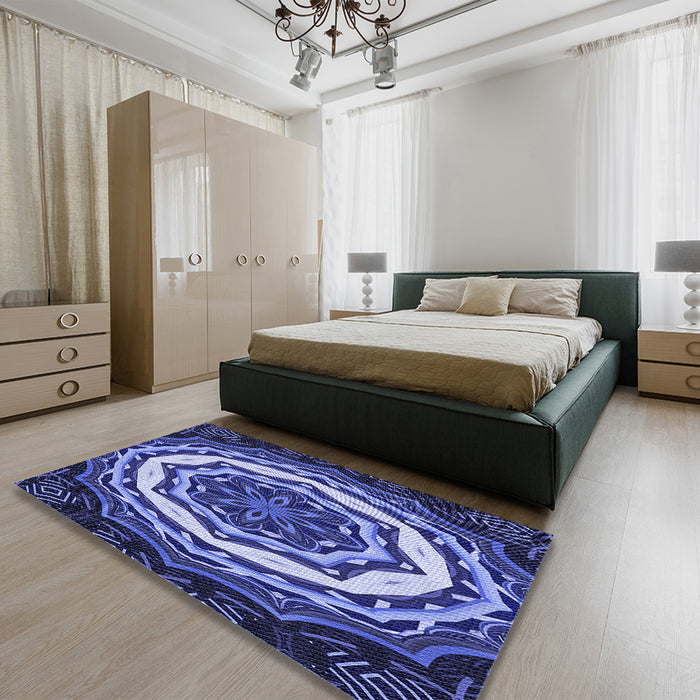 Patterned Sky Blue Rug in a Bedroom, pat1873blu