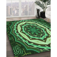 Patterned Dark Forest Green Rug, pat1873grn