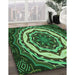 Patterned Dark Forest Green Rug in Family Room, pat1873grn