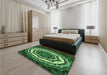 Patterned Dark Forest Green Rug in a Bedroom, pat1873grn