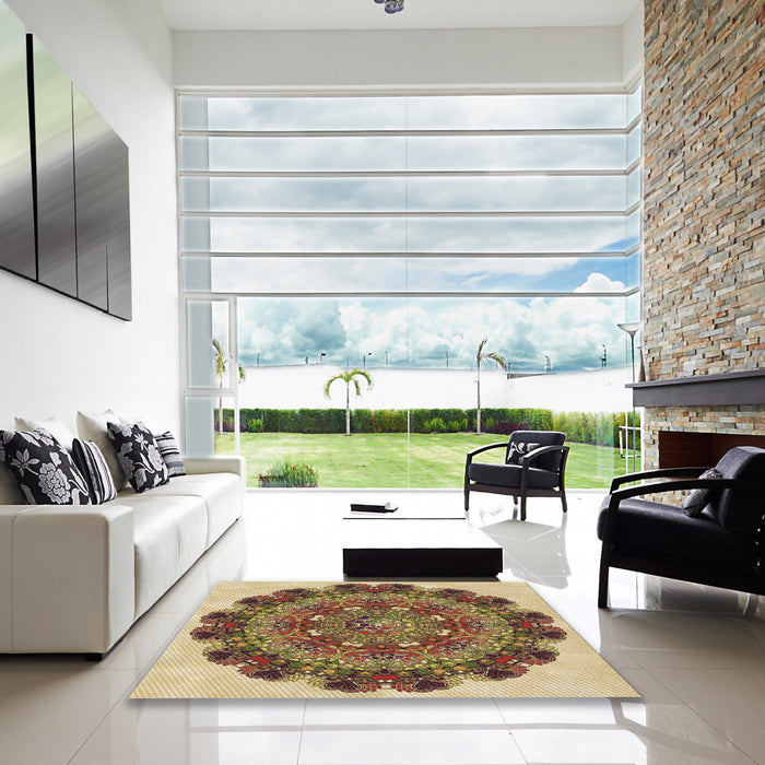 Machine Washable Transitional Yellow Rug in a Kitchen, wshpat1874brn