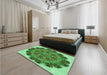 Patterned Green Rug in a Bedroom, pat1874grn