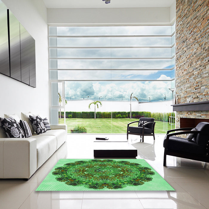 Square Patterned Green Rug in a Living Room, pat1874grn