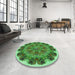 Round Patterned Green Rug in a Office, pat1874grn