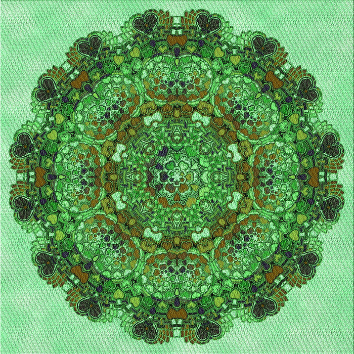 Round Machine Washable Transitional Green Rug, wshpat1874grn